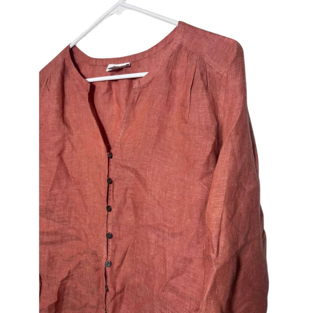 J.Jill Pure Jill Linen Top Women Medium Burnt Orange Blouse Long Sleeve - Picture 2 of 6